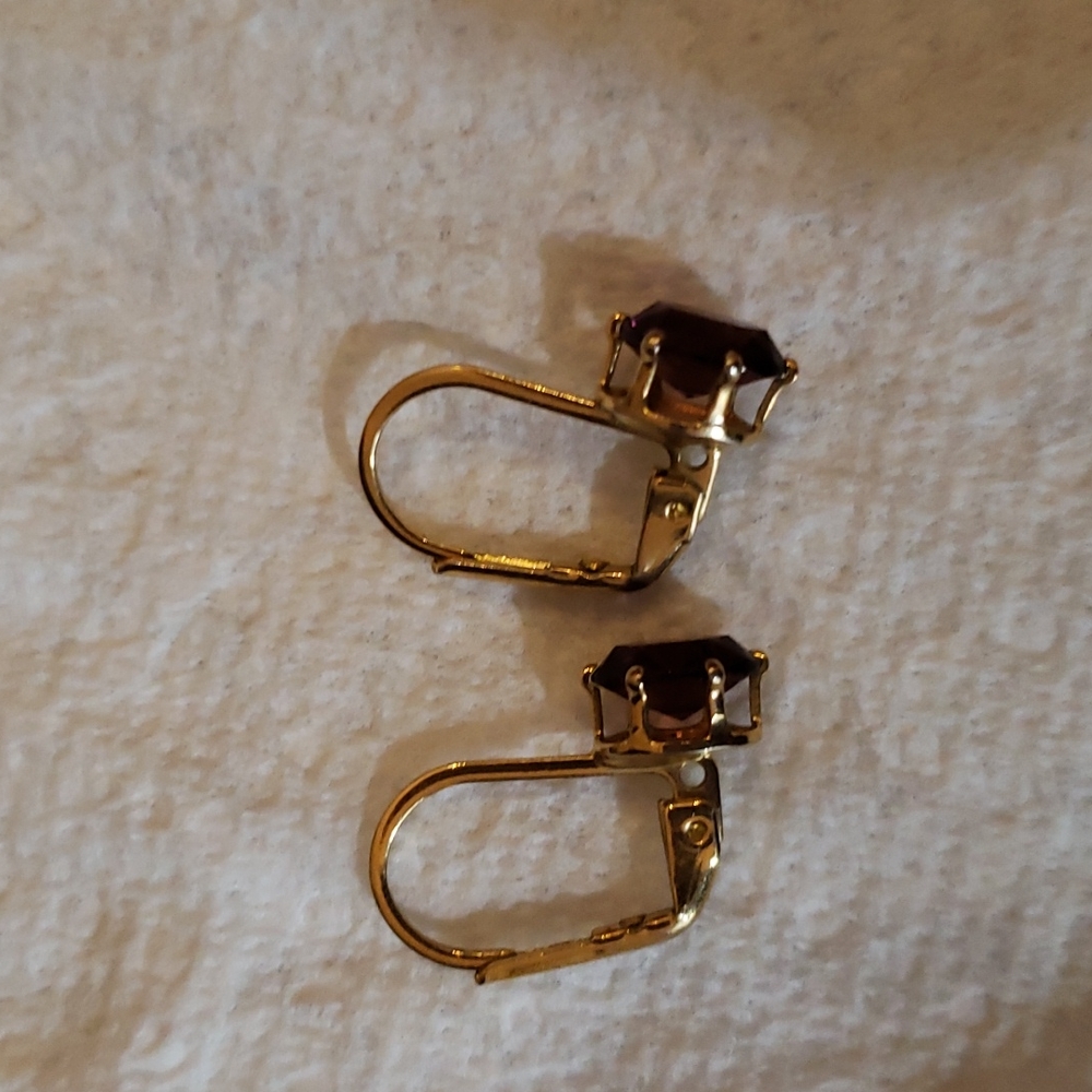 Amethyst Lever Back Earrings Costume Jewelry